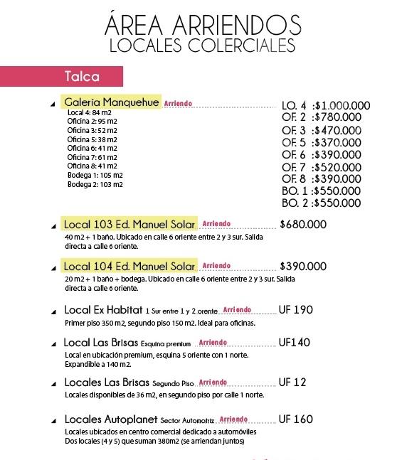 LOCALES COMERCIALES EN ARRIENDO TALCA
